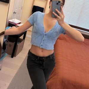 Super Soft Blue Fuzzy Cropped Cardigan/Top from Forever 21